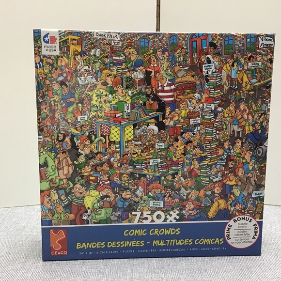 BRAND NEW ! CEACO puzzle 750 pces- COMIC CROWDS - Book Fair - Picture 1 of 4
